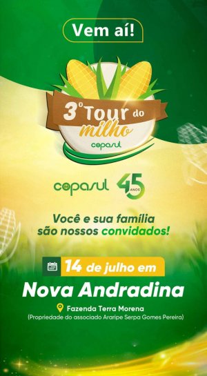 3º Tour do Milho Copasul Nova Andradina será realizado nesta 6ª, dia 14/07
